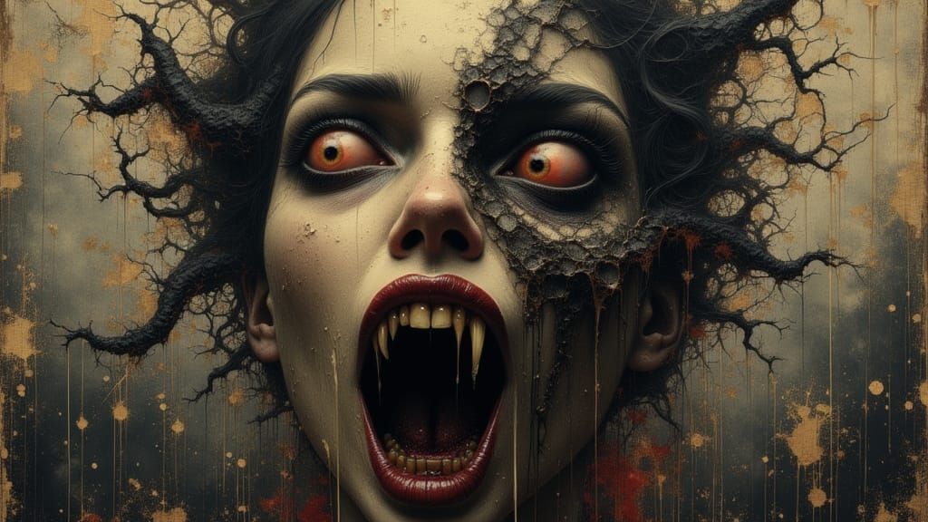 Grotesque Demon Oil Painting in Dark Biomechanical Style