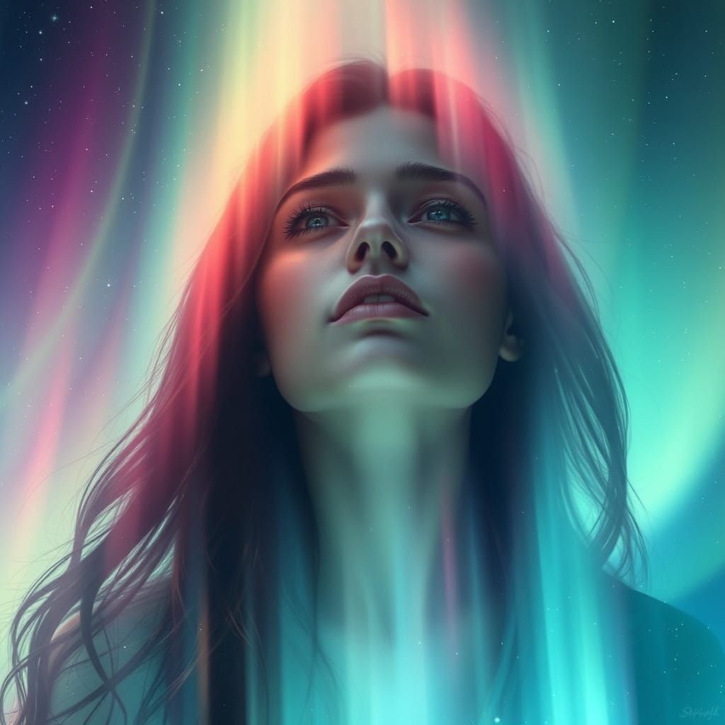 Ethereal Portrait of Woman in Northern Lights