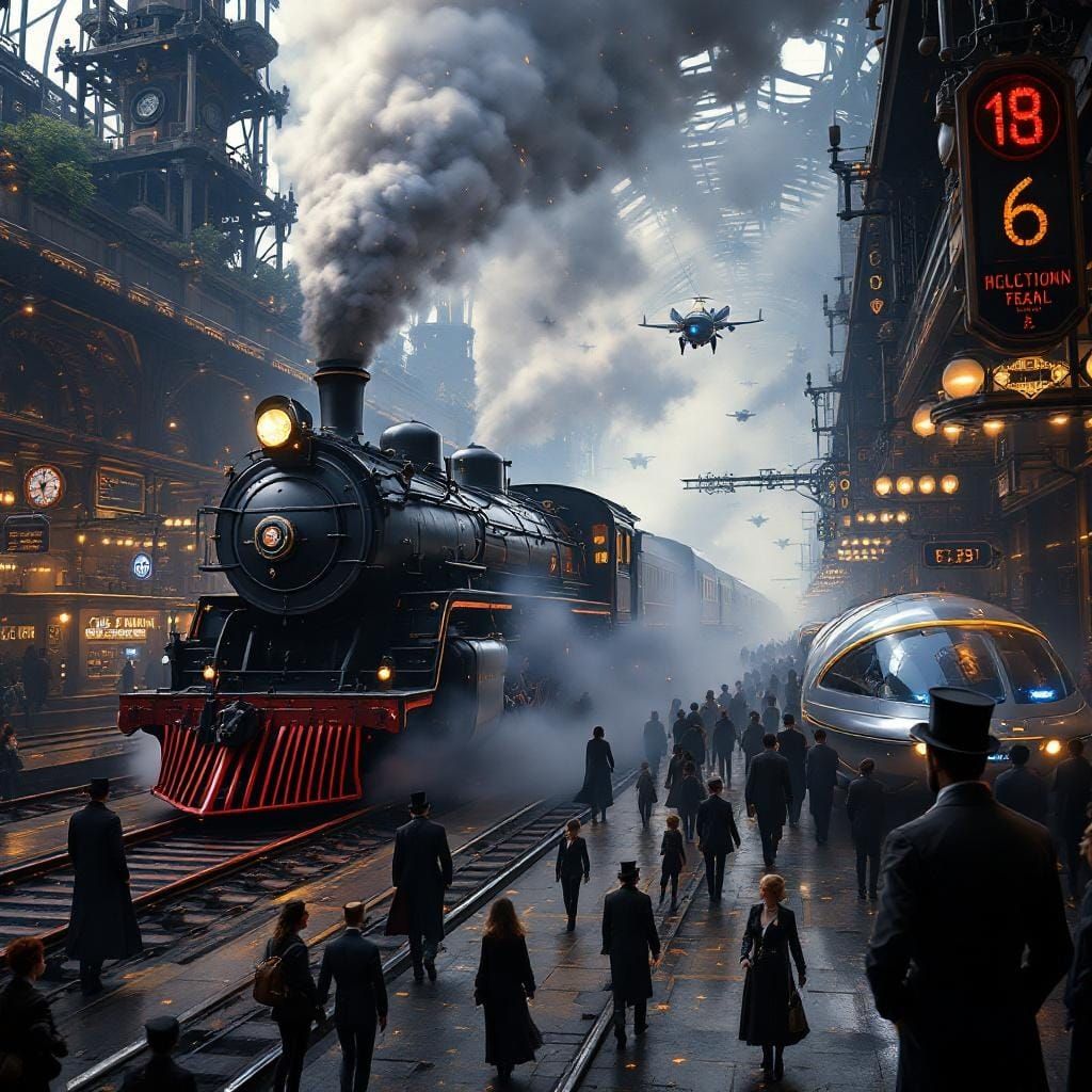 Victorian Station with Time Travelers as Matte Painting