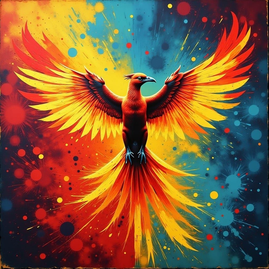 Majestic Phoenix in Vibrant Flames, Impasto Style