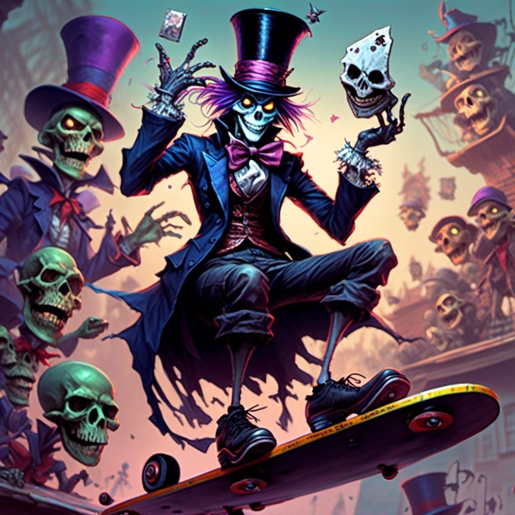 Man in Top Hat on Skateboard: Concept Art