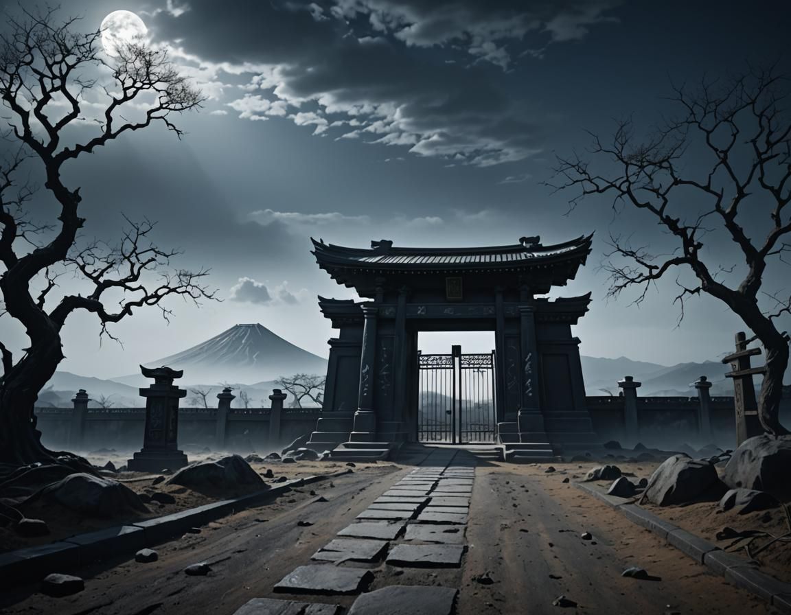 Eerie Japanese Tomb in Barren Yomi Landscape