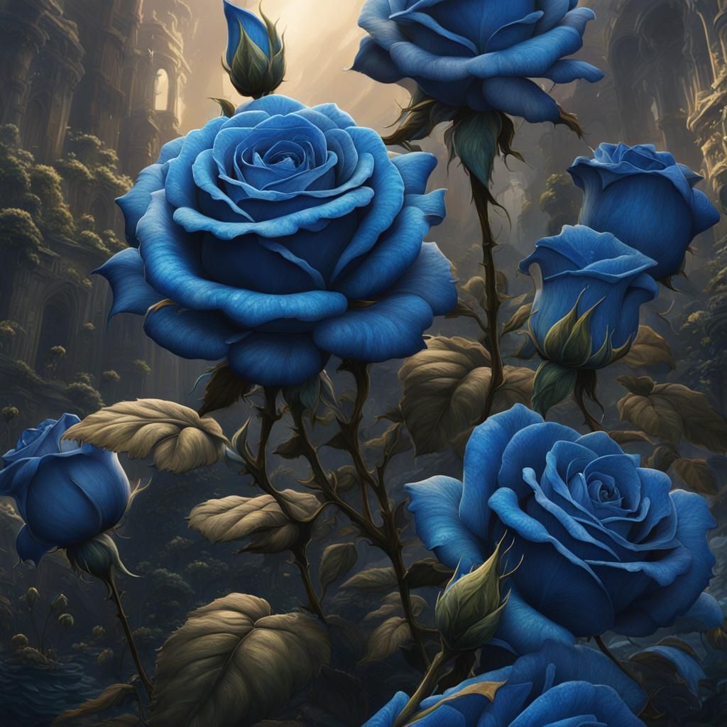 Fantastical Blue Roses in Detailed Matte Painting