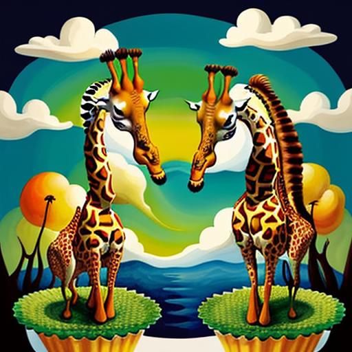Surreal Giraffes Eat Cupcakes: Dali-esque Watercolor