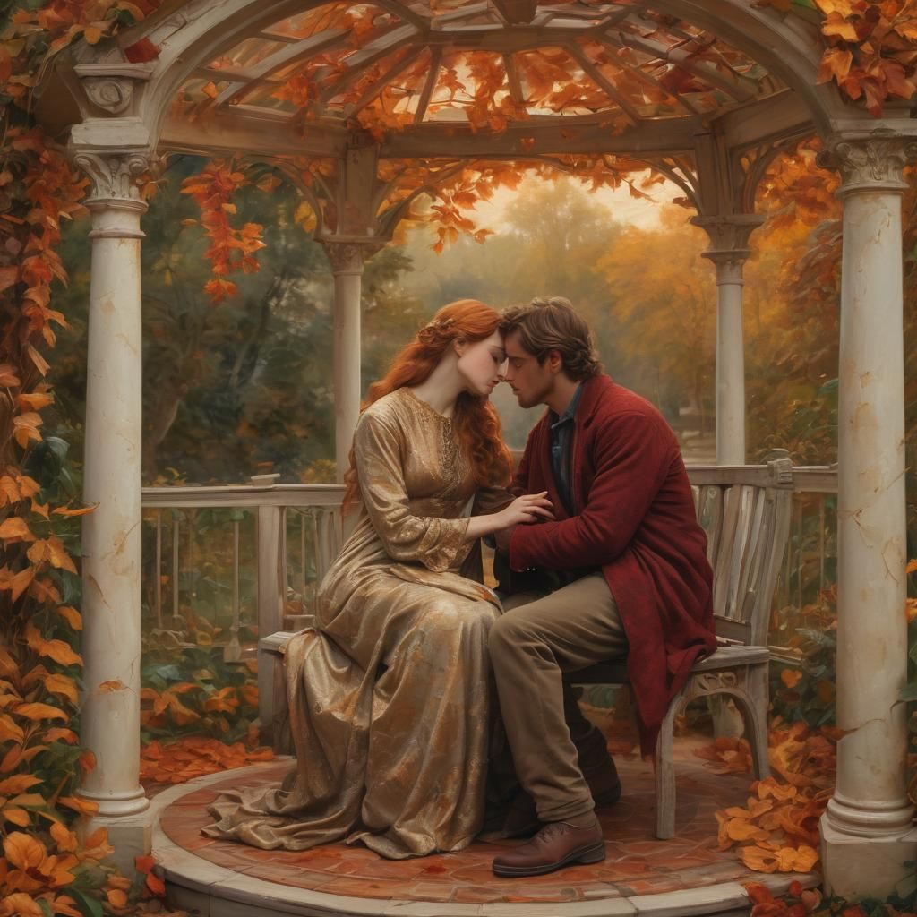 Romantic Autumn Scene in Pre-Raphaelite Style