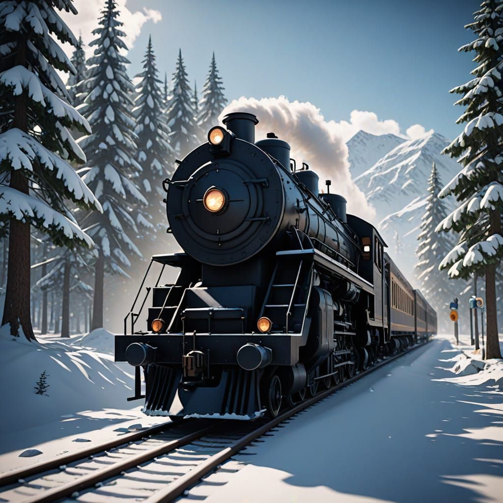 Epic Train Chugs Through Snowy Landscape in Cyberpunk Unreal...