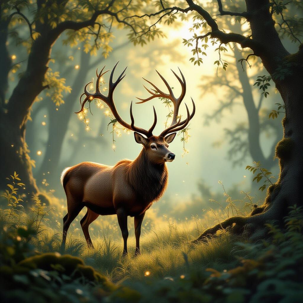 Majestic Stag in Ethereal Forest Clearing