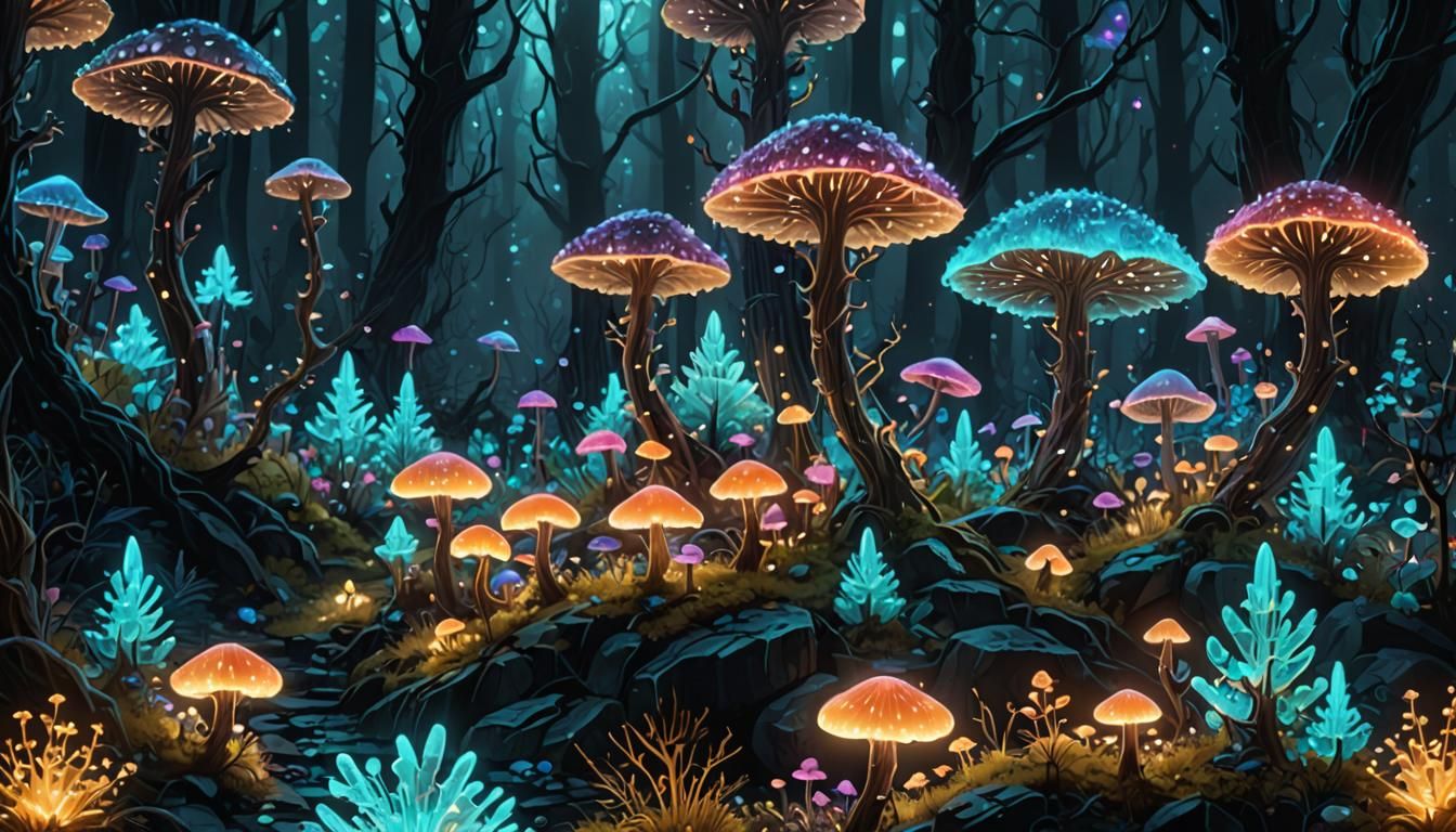 Fantasy bioluminescent forest