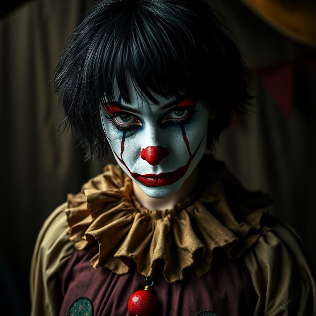 Melancholic Clown Woman Portrait in Photorealistic Detail