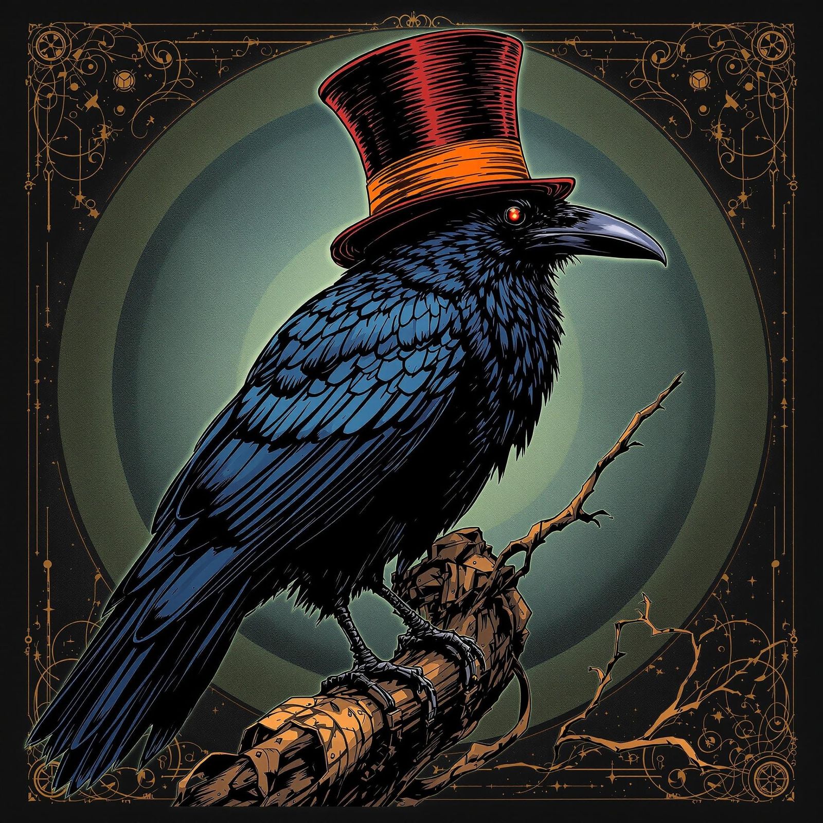 Steampunk Crow in Top Hat with Intricate Details