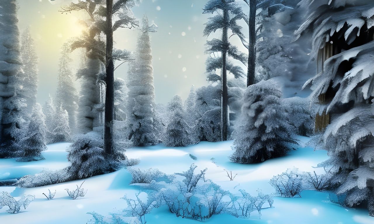 Magical Winter Wonderland in Snowy Forest, Digital Art