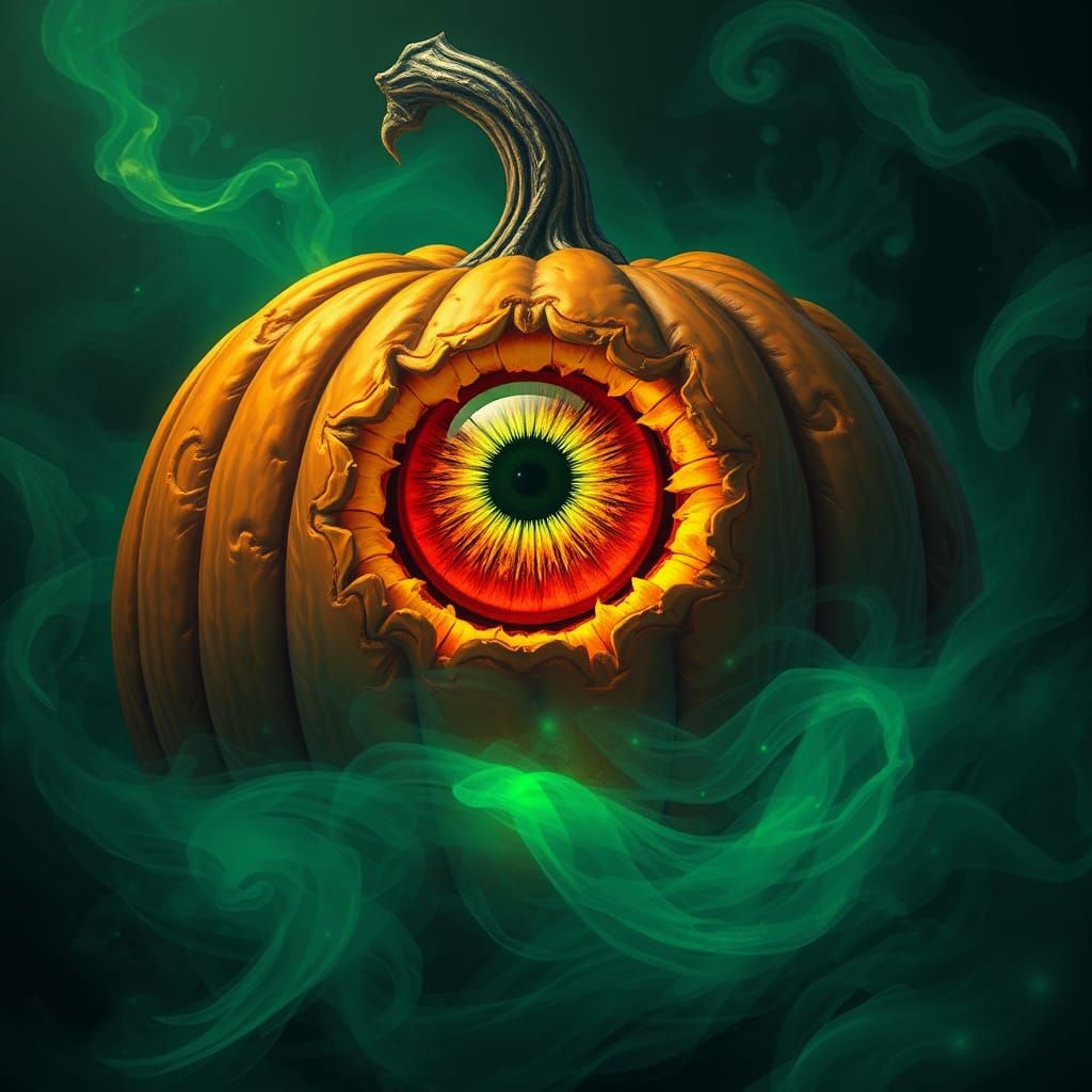 Adorable One-Eyed Pumpkin with Green Mist: 3D Digital Art
