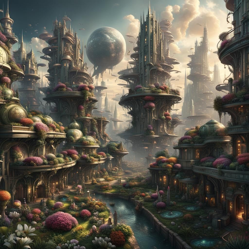 Solarpunk Garden City: Epic Digital Matte Painting
