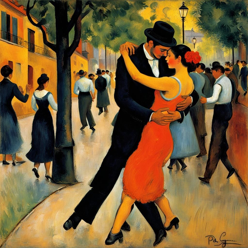 Tango Dancers in Buenos Aires, in Post-Impressionist Style