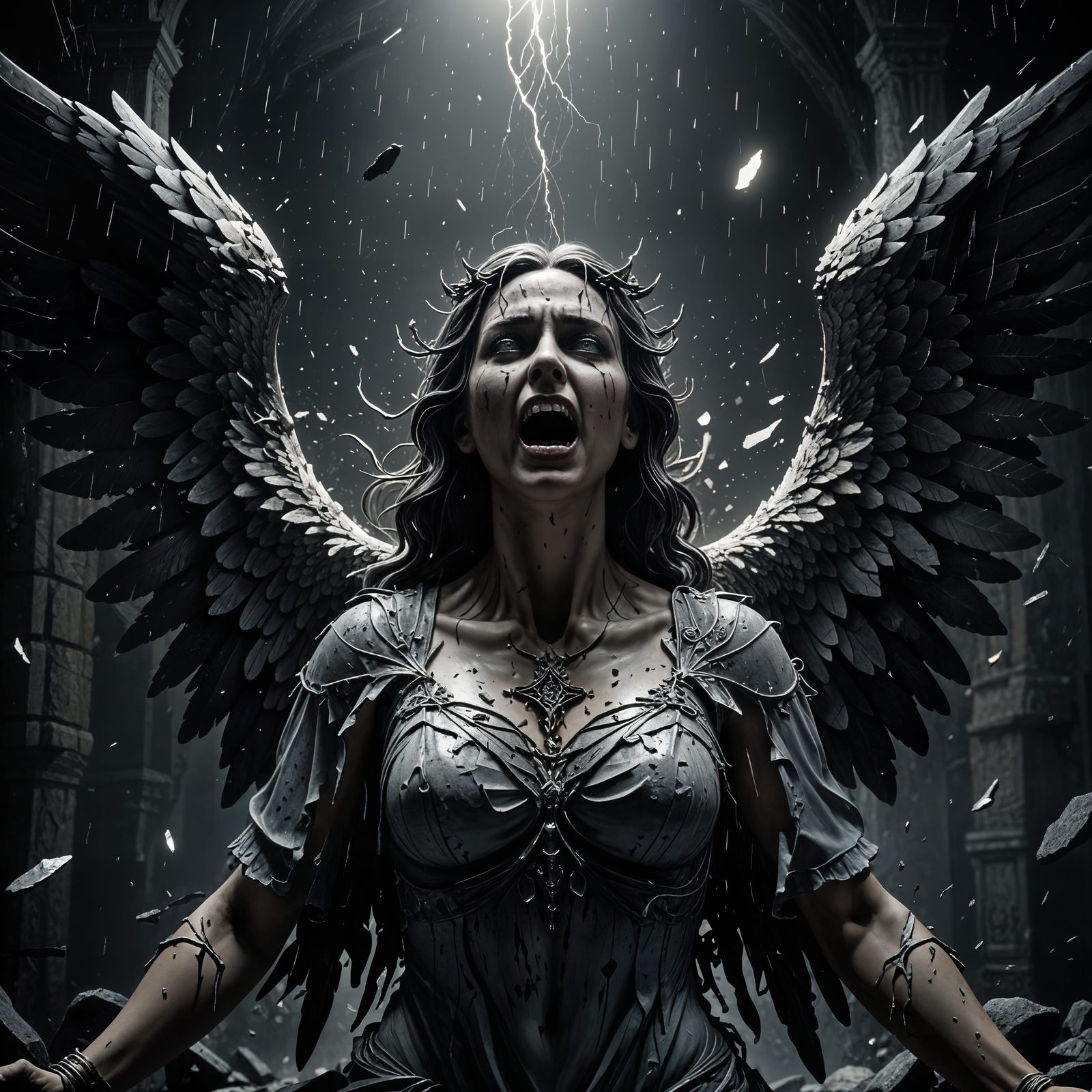 Gothic Angel Statue Escapes Stone Cocoon in 8K