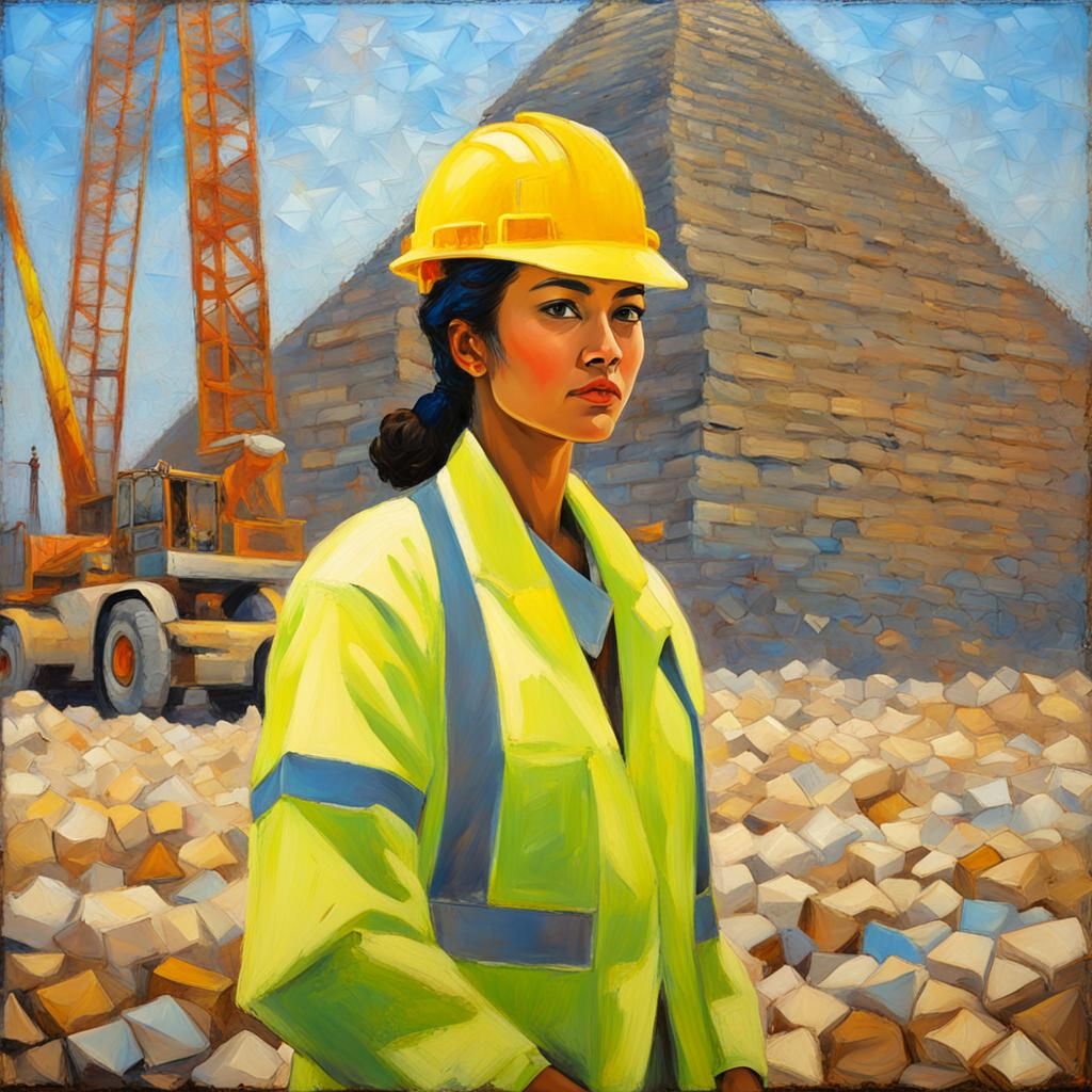 Egyptian Construction Worker in Neo-Impressionist Style