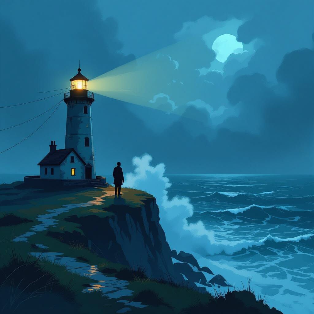 Lone Man Watches Stormy Sea From Cliff