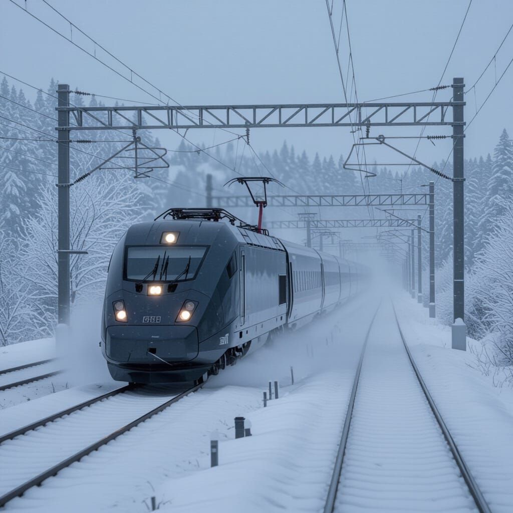 Bullet Train Speeds Through Snowy Blizzard