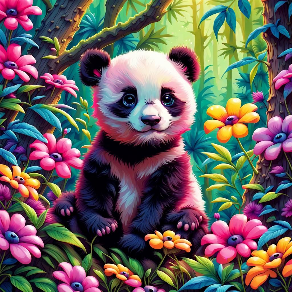'Flower Jungle Babies Series': Panda ~ Inspired by the art o...