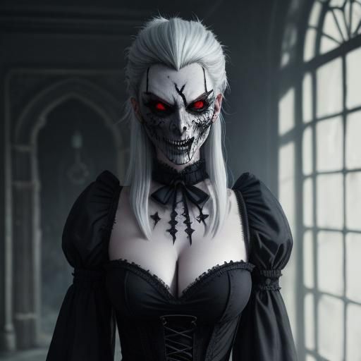 Scary Gothic Anime Chambermaid with Mauler Mask