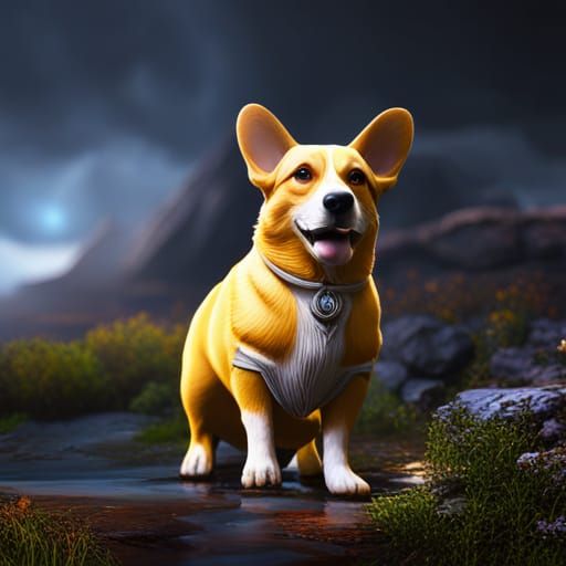 Fantastical Corgi Matte Painting in Deep Color