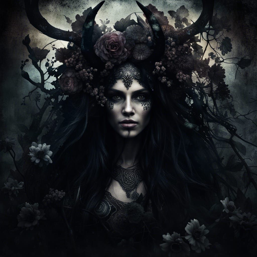 Dark Celtic Goddess Double Exposure Portrait