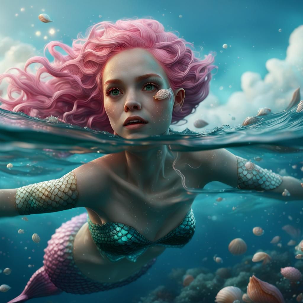 Pink-Haired Mermaid in a Digital Matte Painting