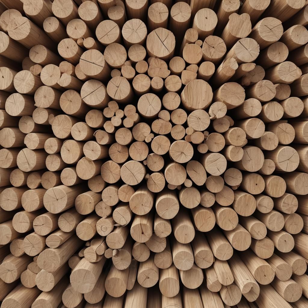 Low-Poly Close-Up of a Long Solid Wood Tube in a Workshop