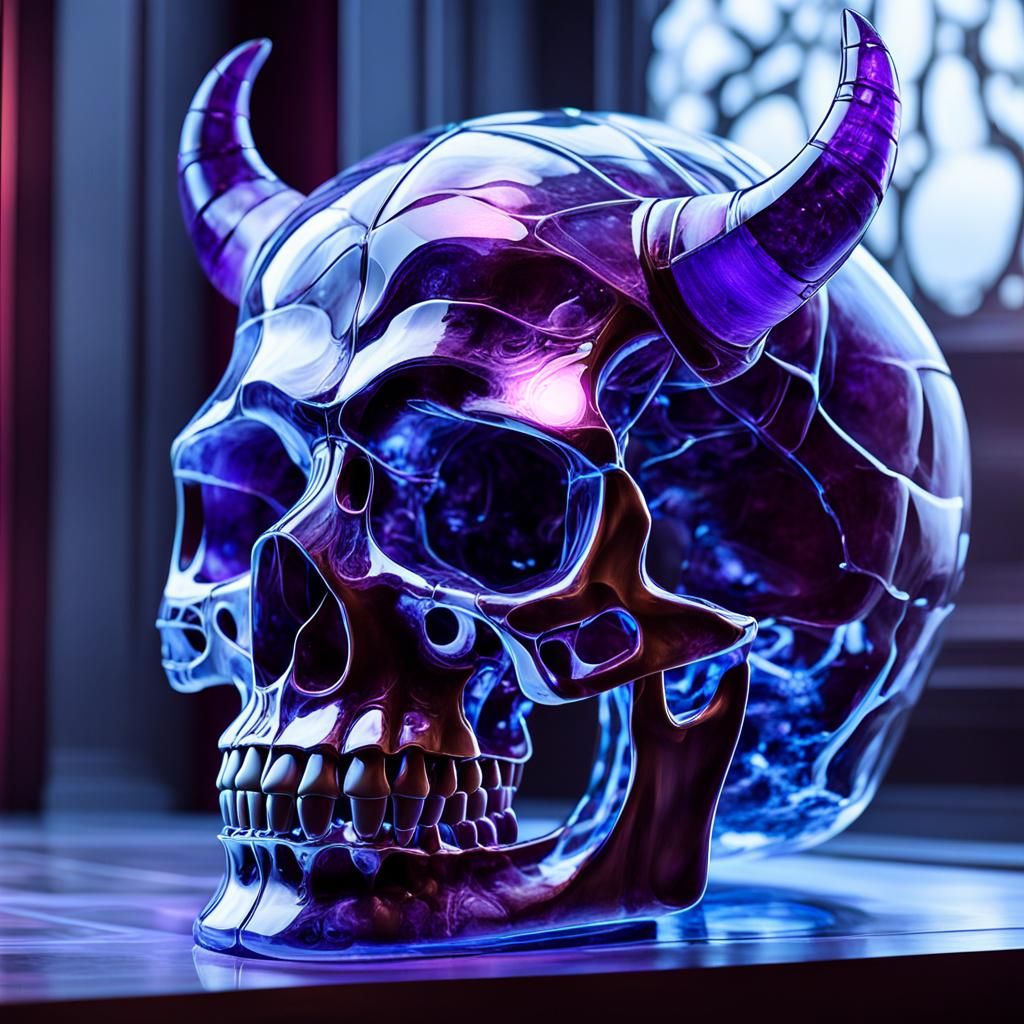 Amethyst Skull Statue with Horns in Temple