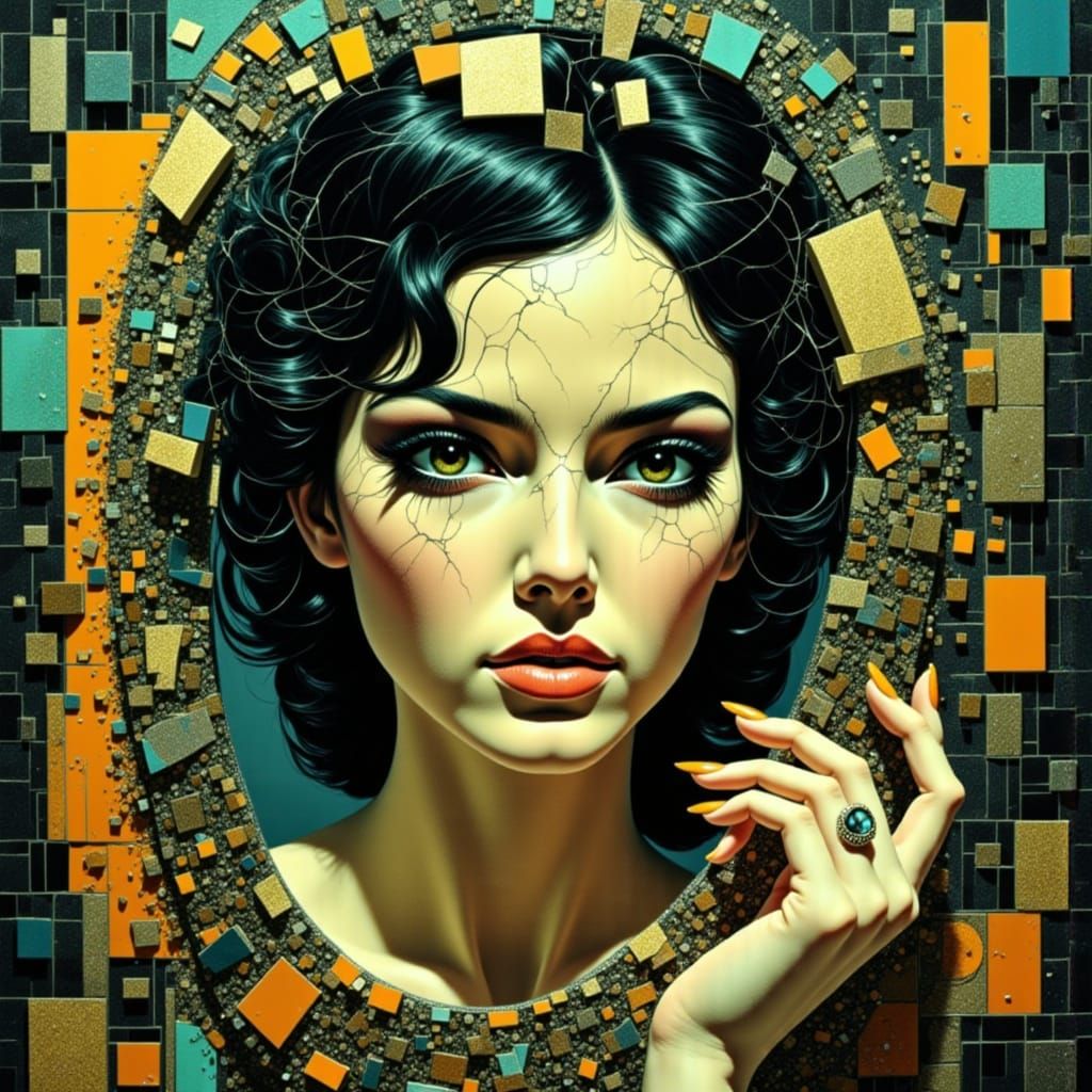 Surrealist Woman Lost in Shattered Mirror, Inspired by Dali ...