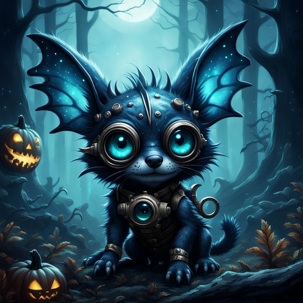 Baby Chupacabra Explores Forest on Halloween Night