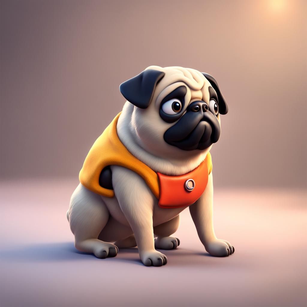 Playful Pug Portrait in 3D Style