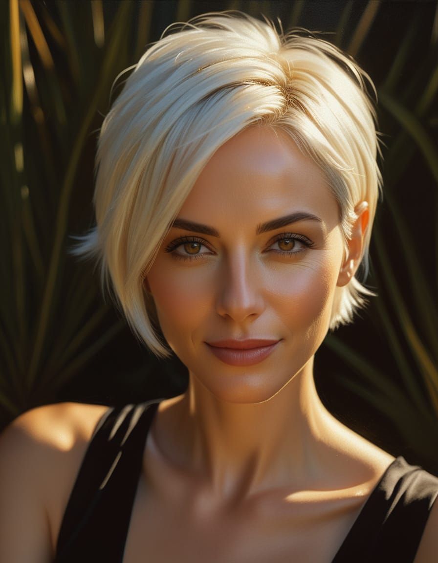 Serene Woman Lounging in Oasis: Romantic Realism