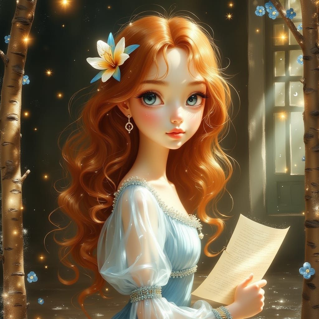 Surreal Portrait of a Young Lady in a Pale Blue Dress