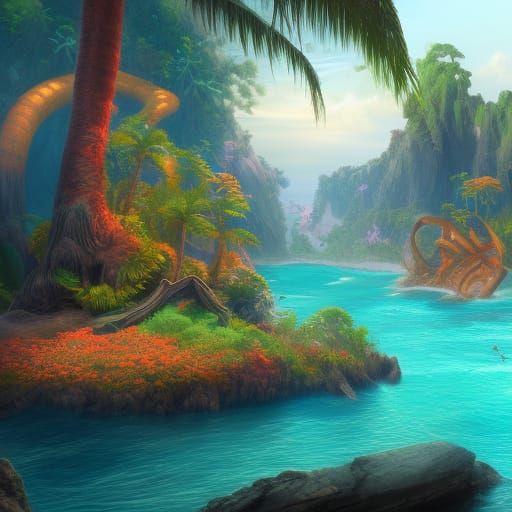 Fantastical Paradise Beach in Detailed Matte Painting