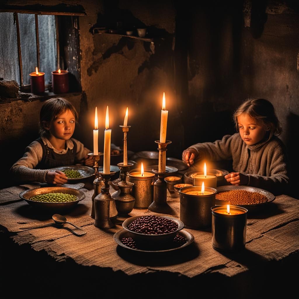Candlelit Family Meal in a Shabby Home