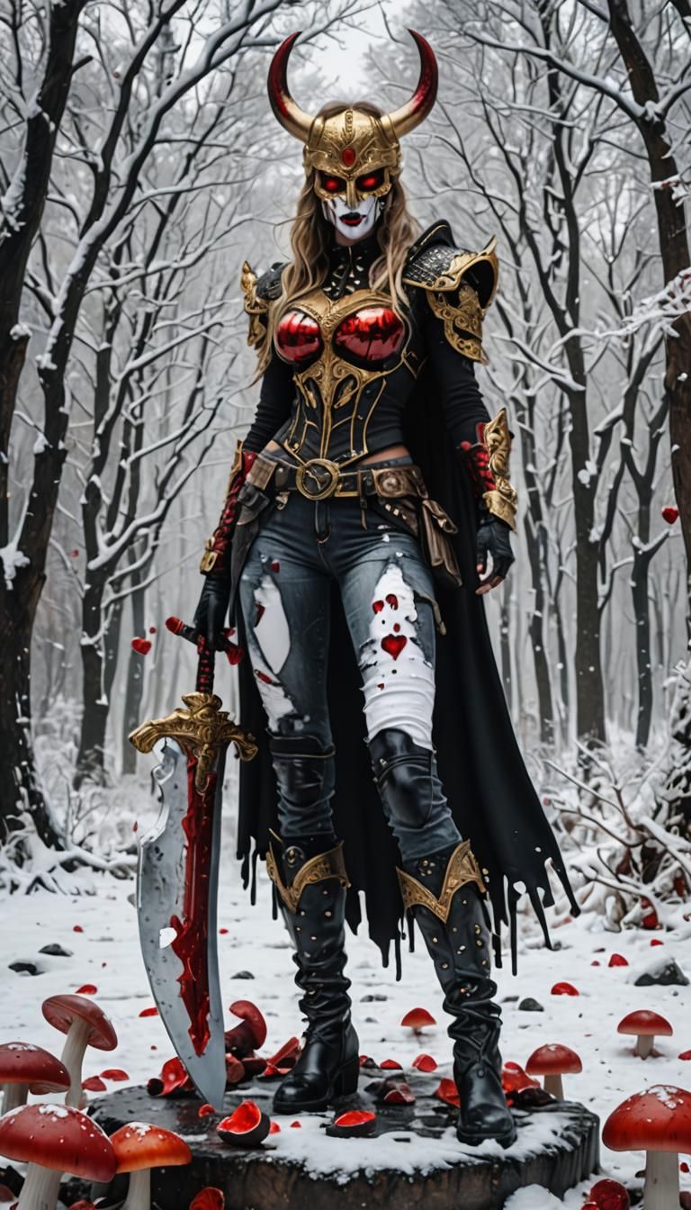 Goddess with Crystal Heart in Winter Ruins