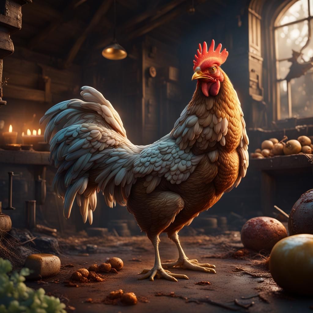 Detailed Chicken Matte Painting in Deep Color