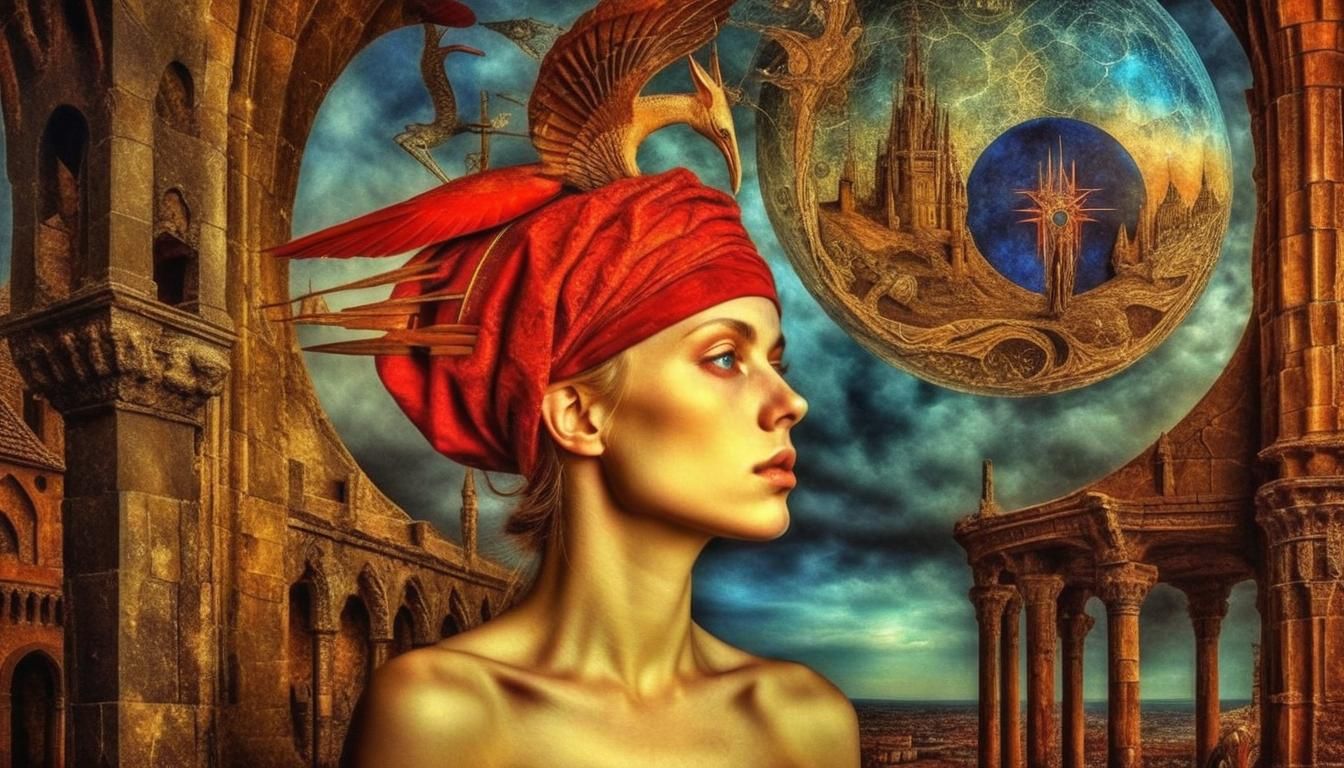 Mystical Medieval Vision in Surrealist Mixed Media