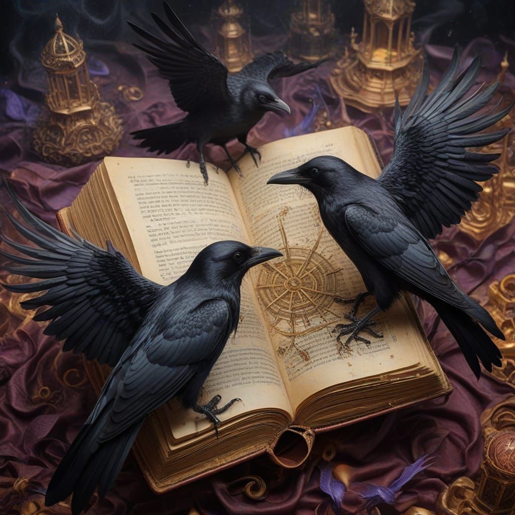 Ravens Erupt from Shattered Pencil in Surreal Dreamscape