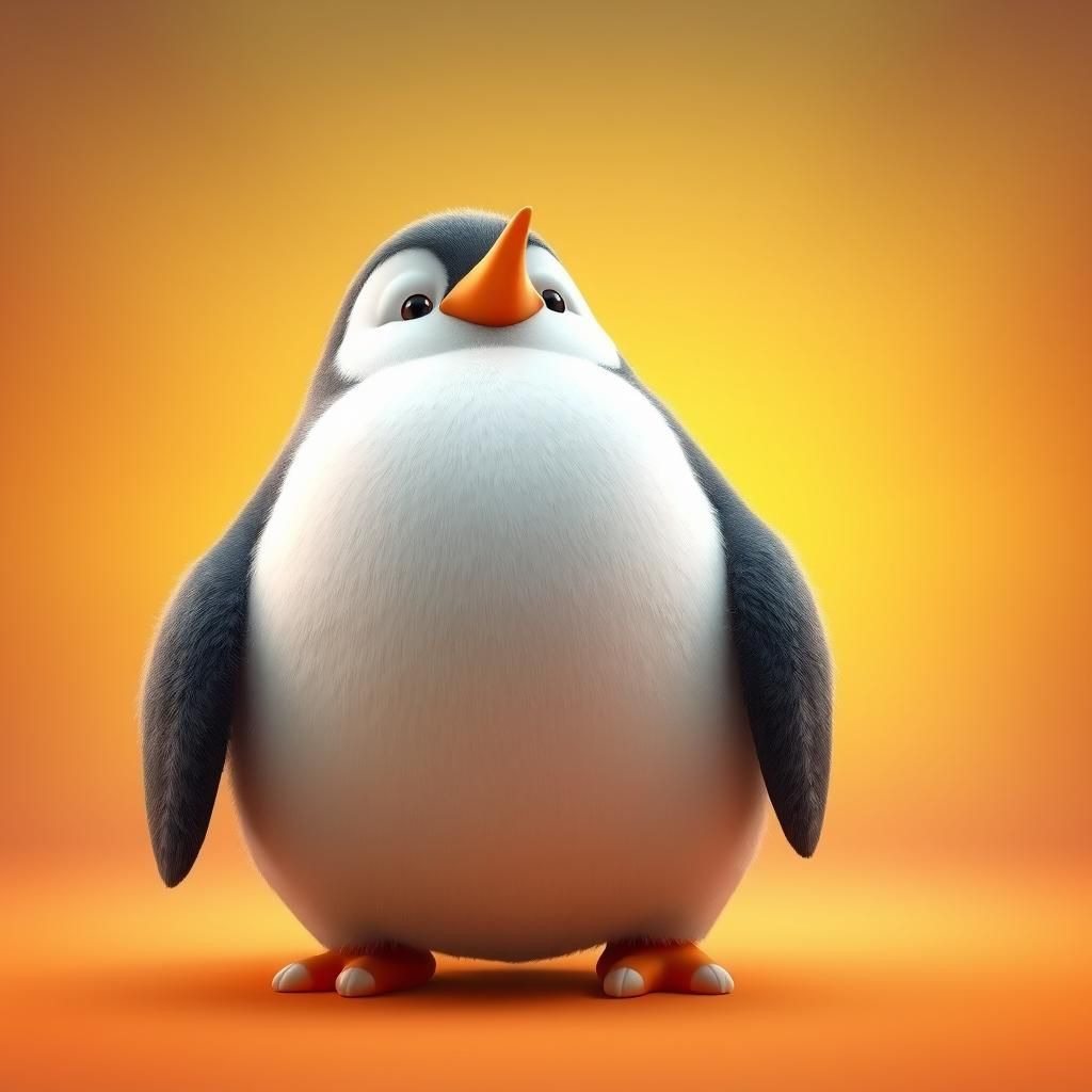 Adorable Fuzzy Penguin in Pixar-style 3D Art
