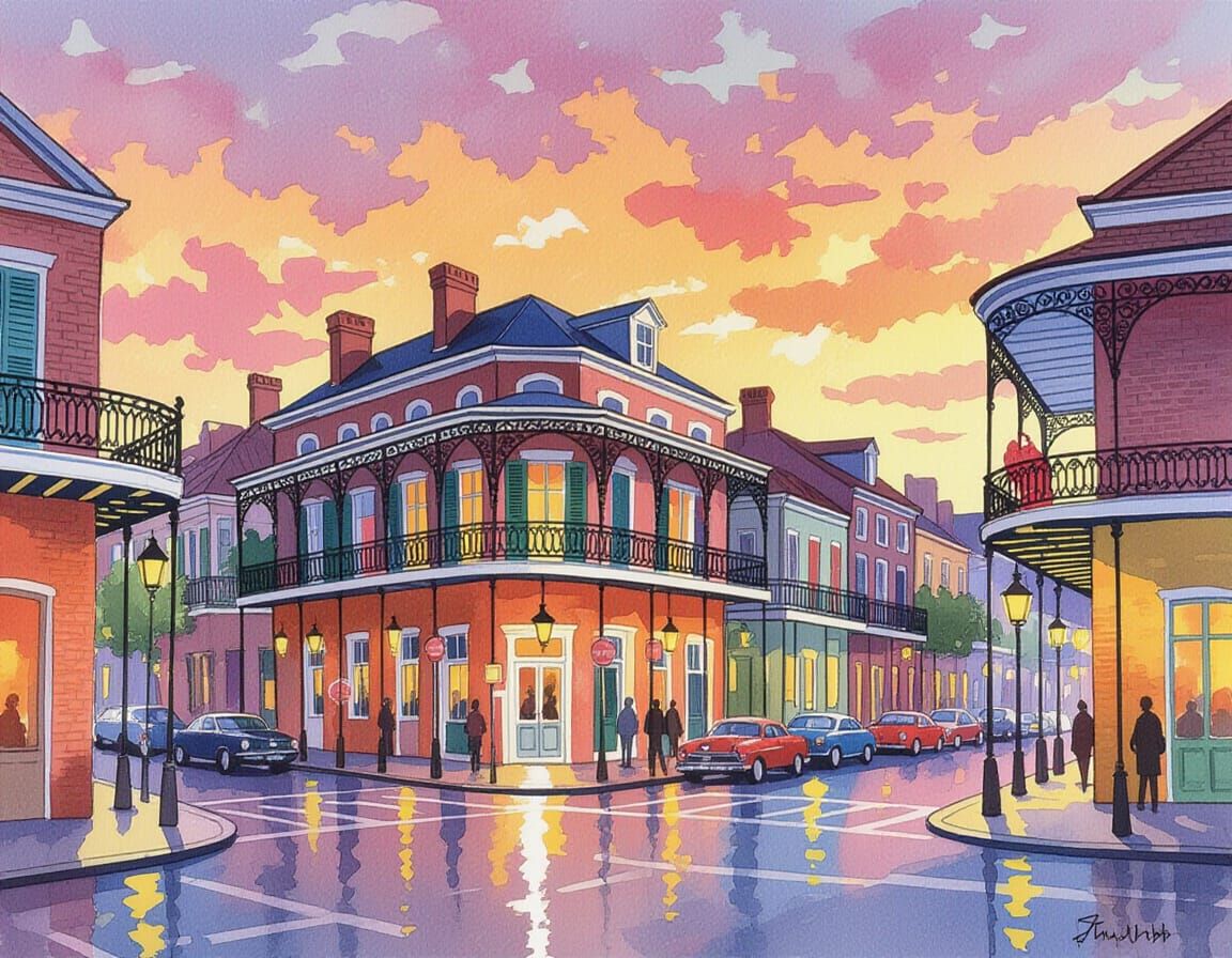 New Orleans French Quarter Watercolor Painting