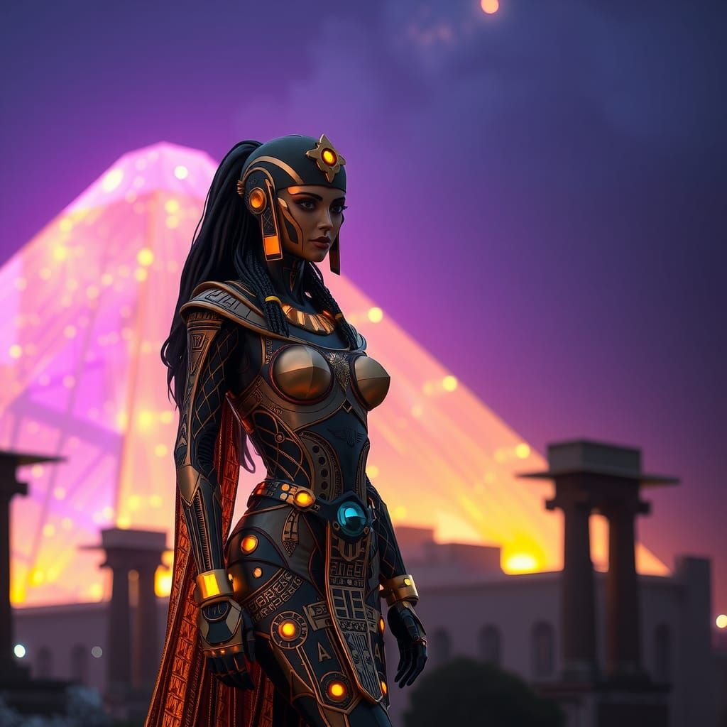 Egyptian Android Queen with Crystal Pyramid in Art Nouveau S...