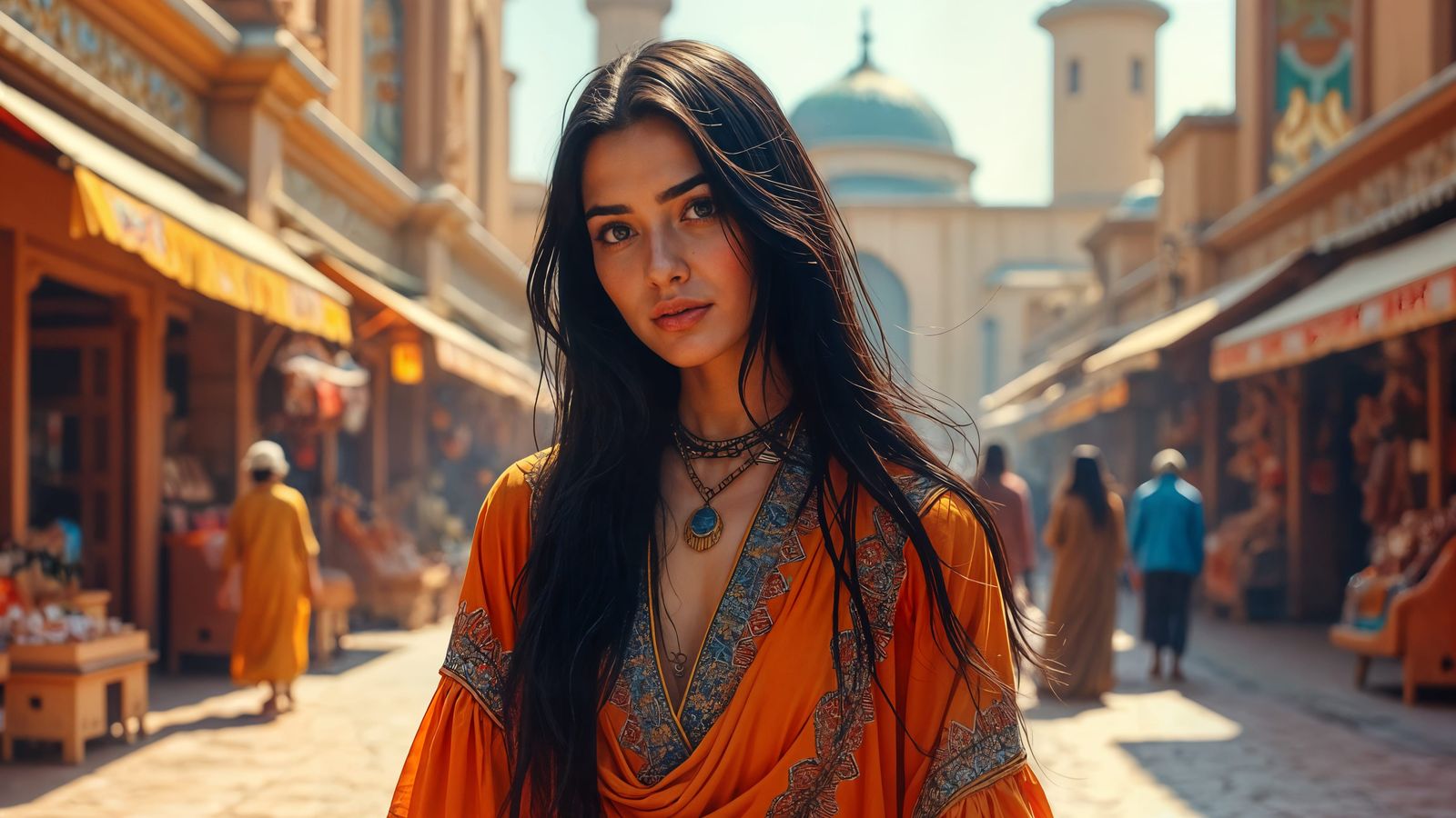 Beautiful Kurdish Woman in Tehran: Gouache Painting