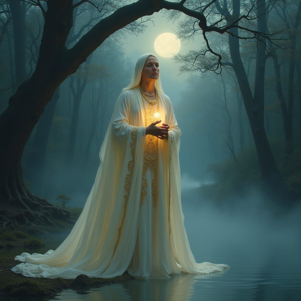 Serene Inner Master Basks in Moonlit Contemplation