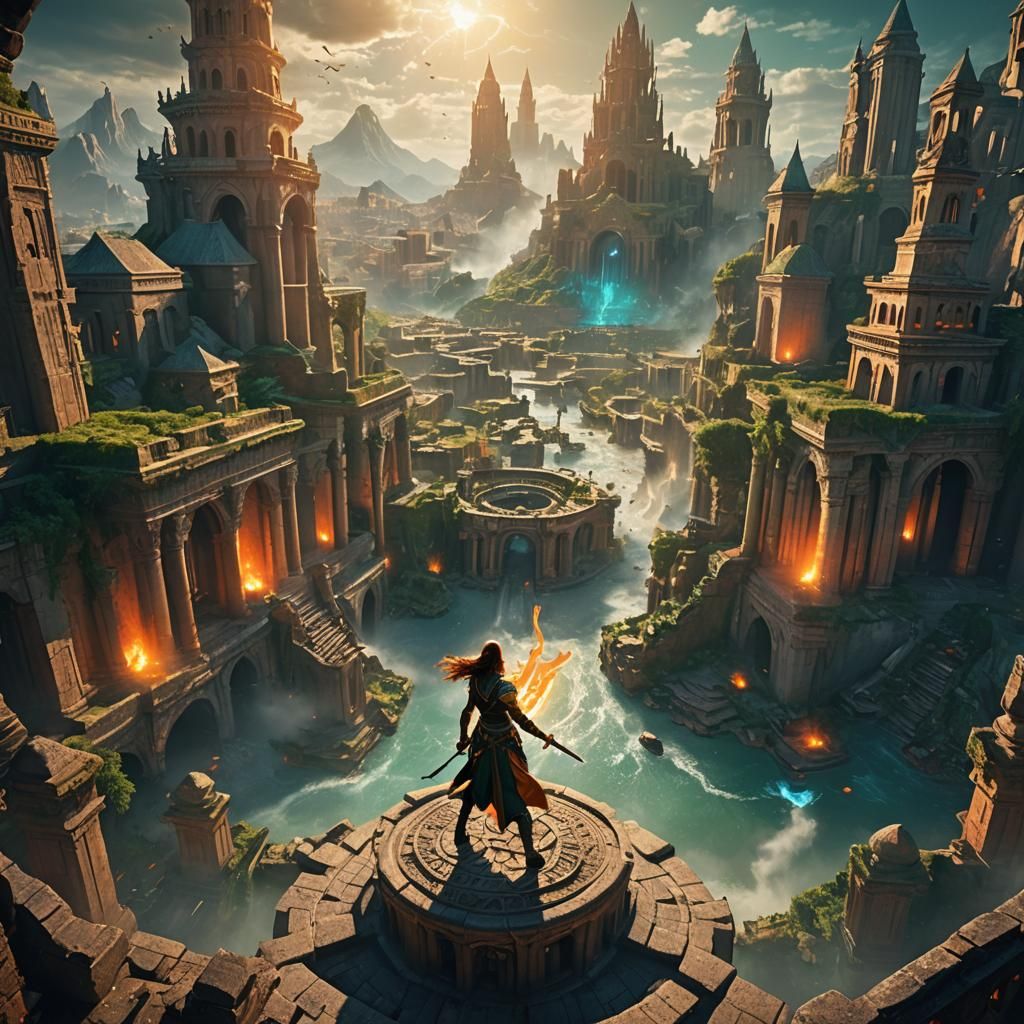 Mystical Arena Battle in a Fantasy City