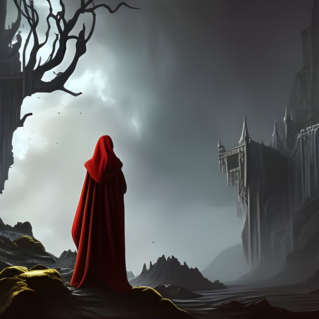 Dramatic Hooded Figure in the Wind: Digital Art