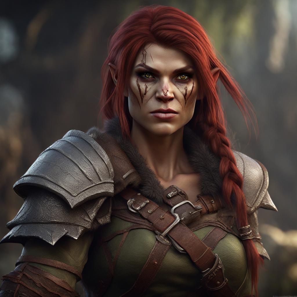 Fantasy Half-Orc Portrait in Detailed Matte Painting