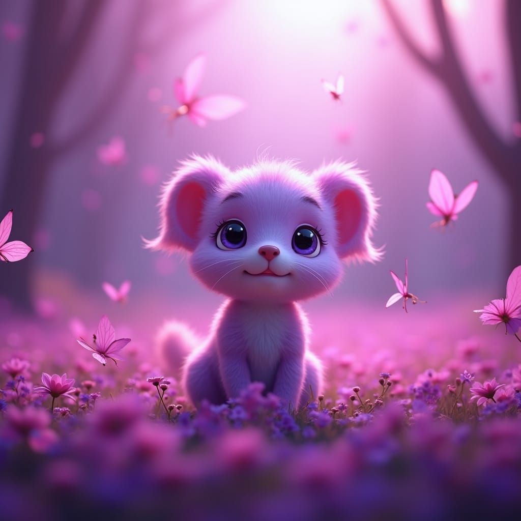 Cute Animal in Ultraviolet Hues: 3D Render