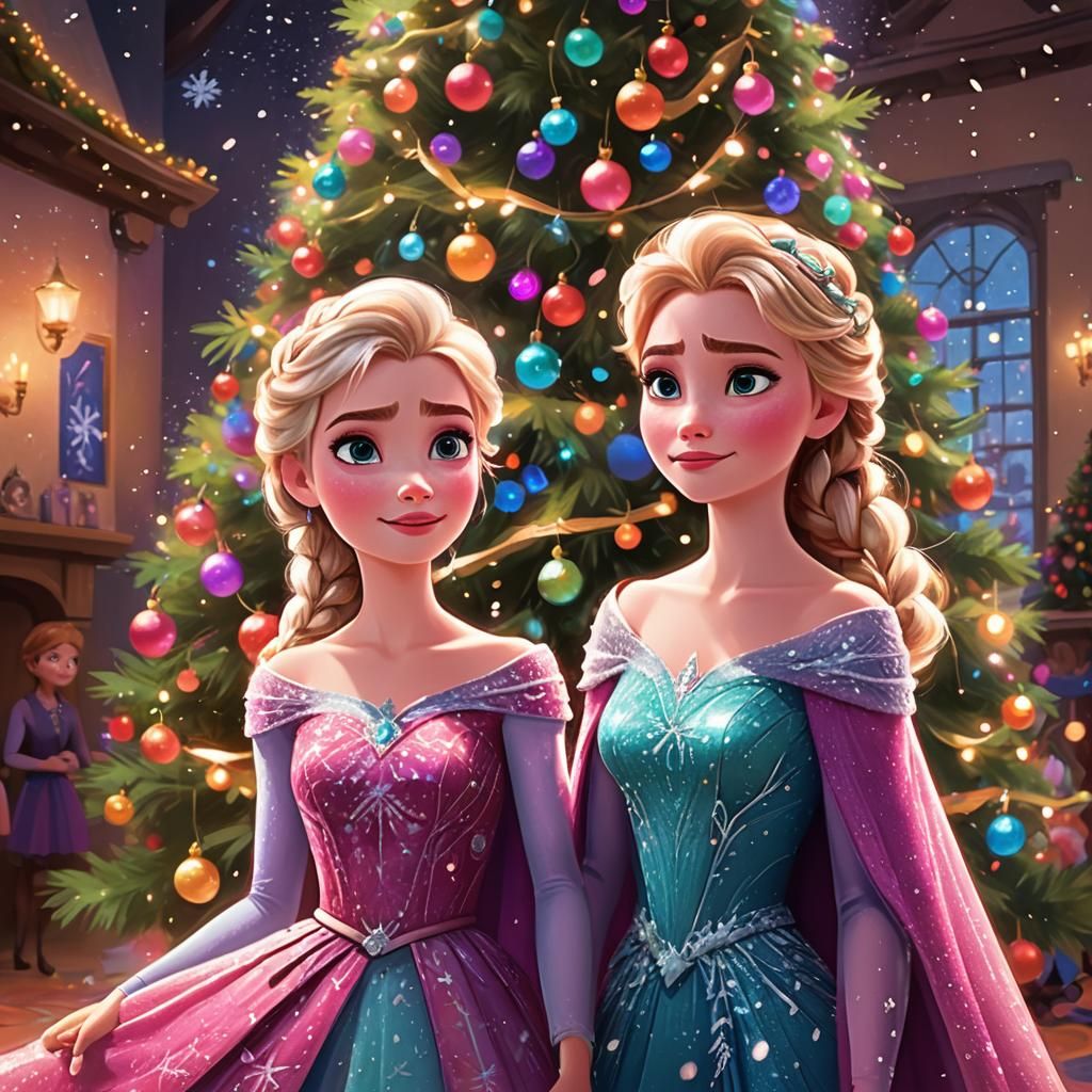 Elsa and Anna at Christmas Party, Pixar Concept Art